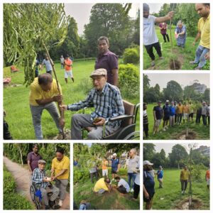 Smiling Tree today planted Gulmohar trees in a community garden in Model Town, North Delhi. Local residents 99 year old Sh. Harbans Lal Sabhlok ji & Smt. Rajendra Gupta did the honors by planting a tree each