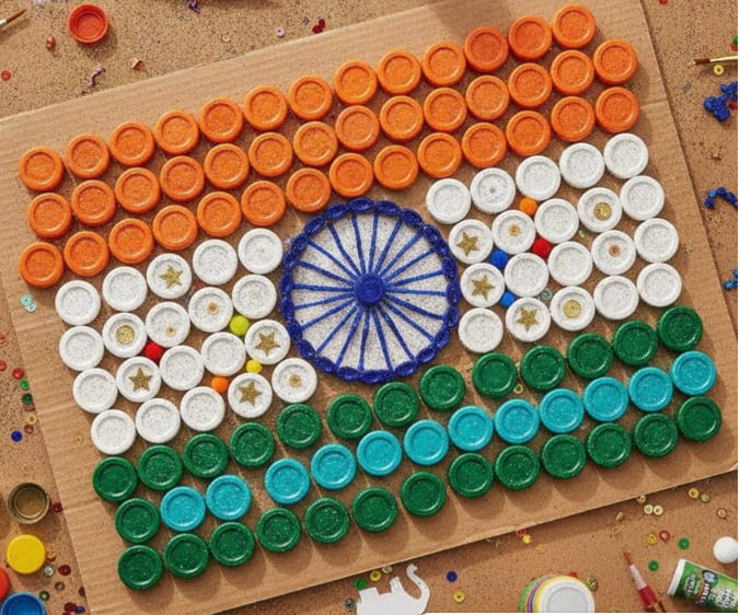Smiling Tree Young Volunteers Create India Tricolour Using Recycled Materials and Receive Tulsi Planters